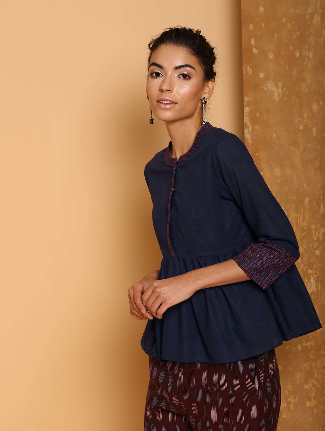 mandarin neck gathered top