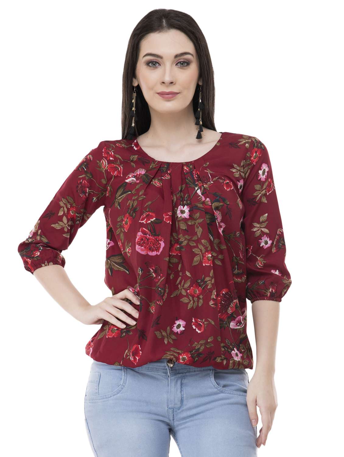 pleat detail foral regular top