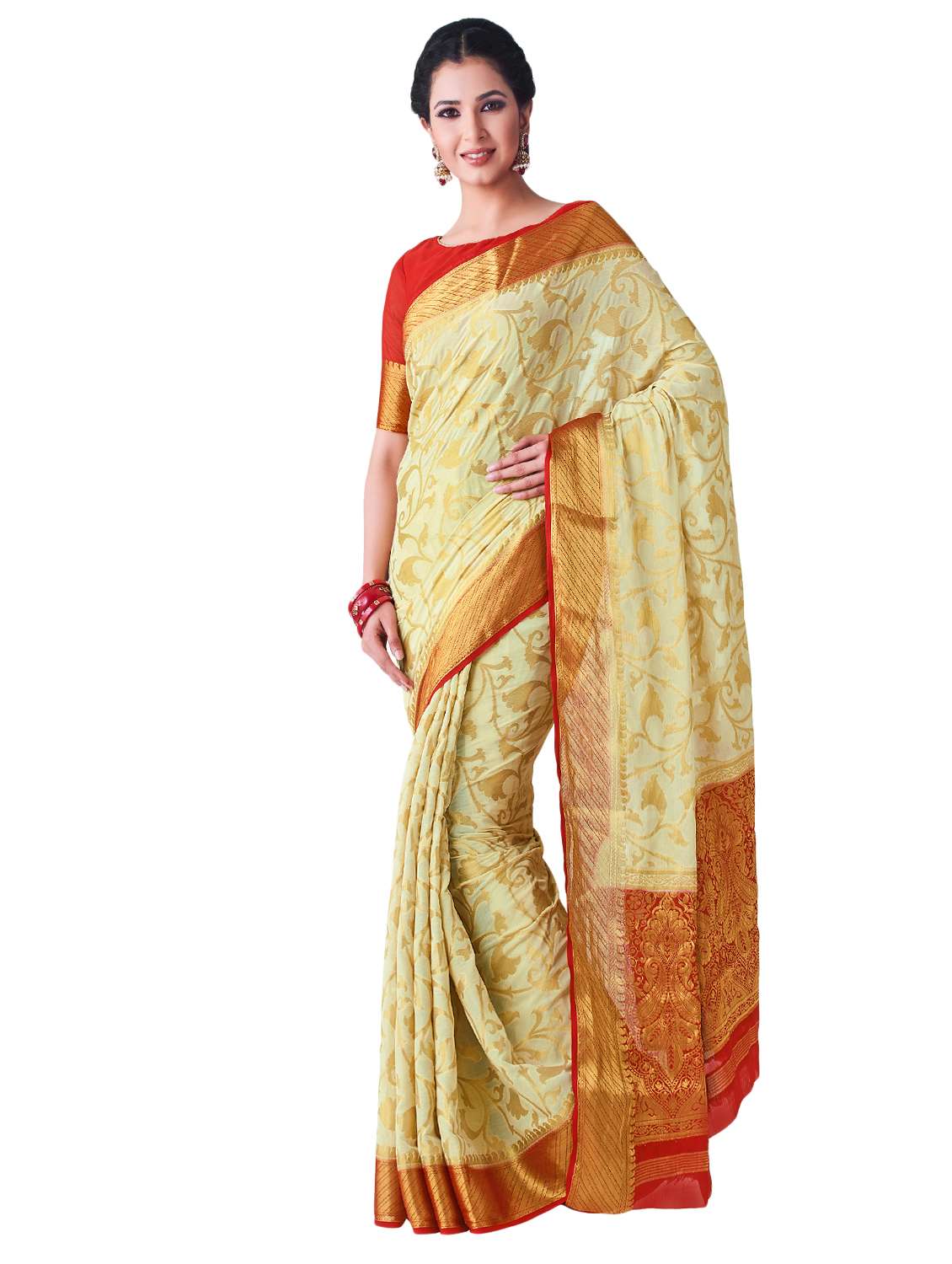 contrast kanjivaram saree with blouse
