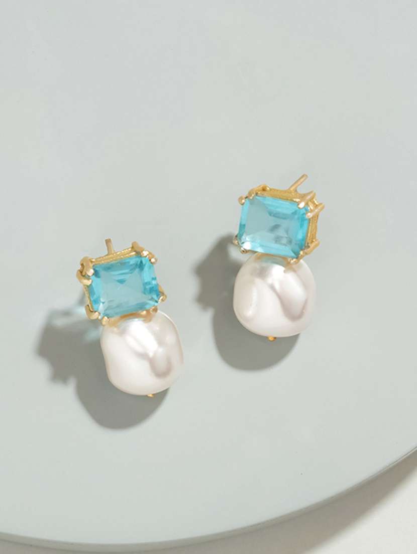 blue brass drop earring
