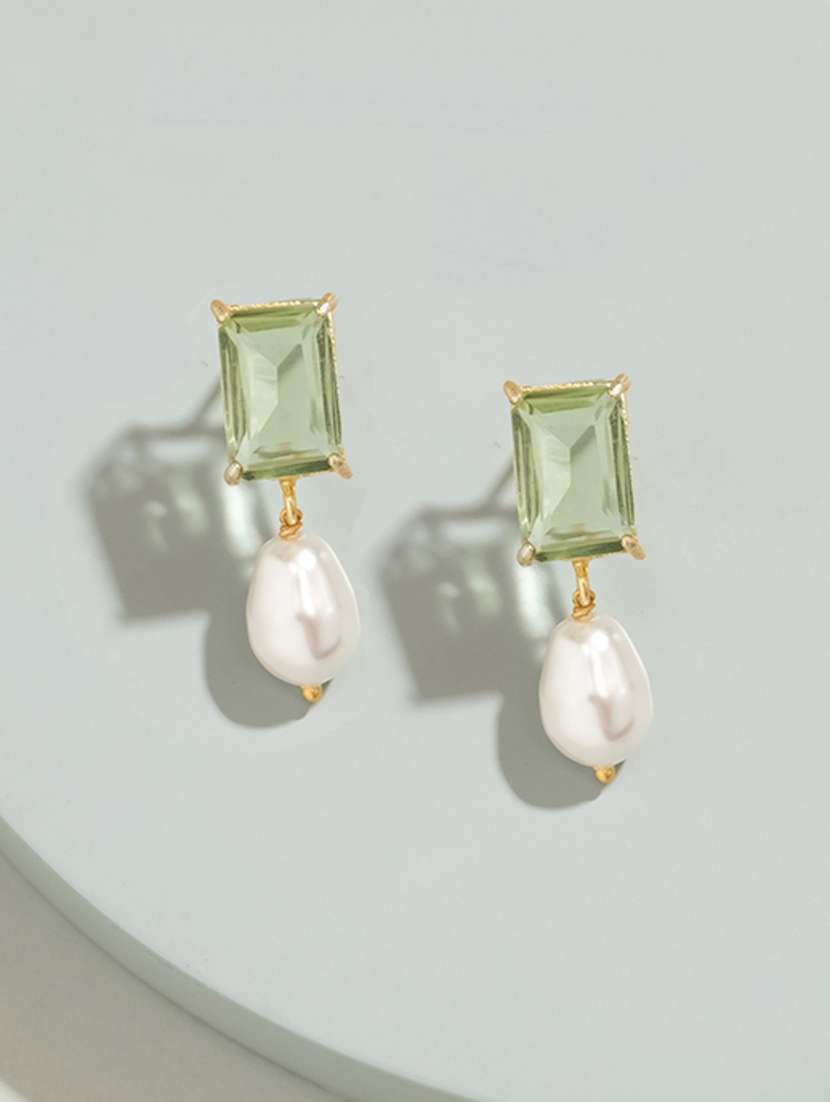 green brass drop earring