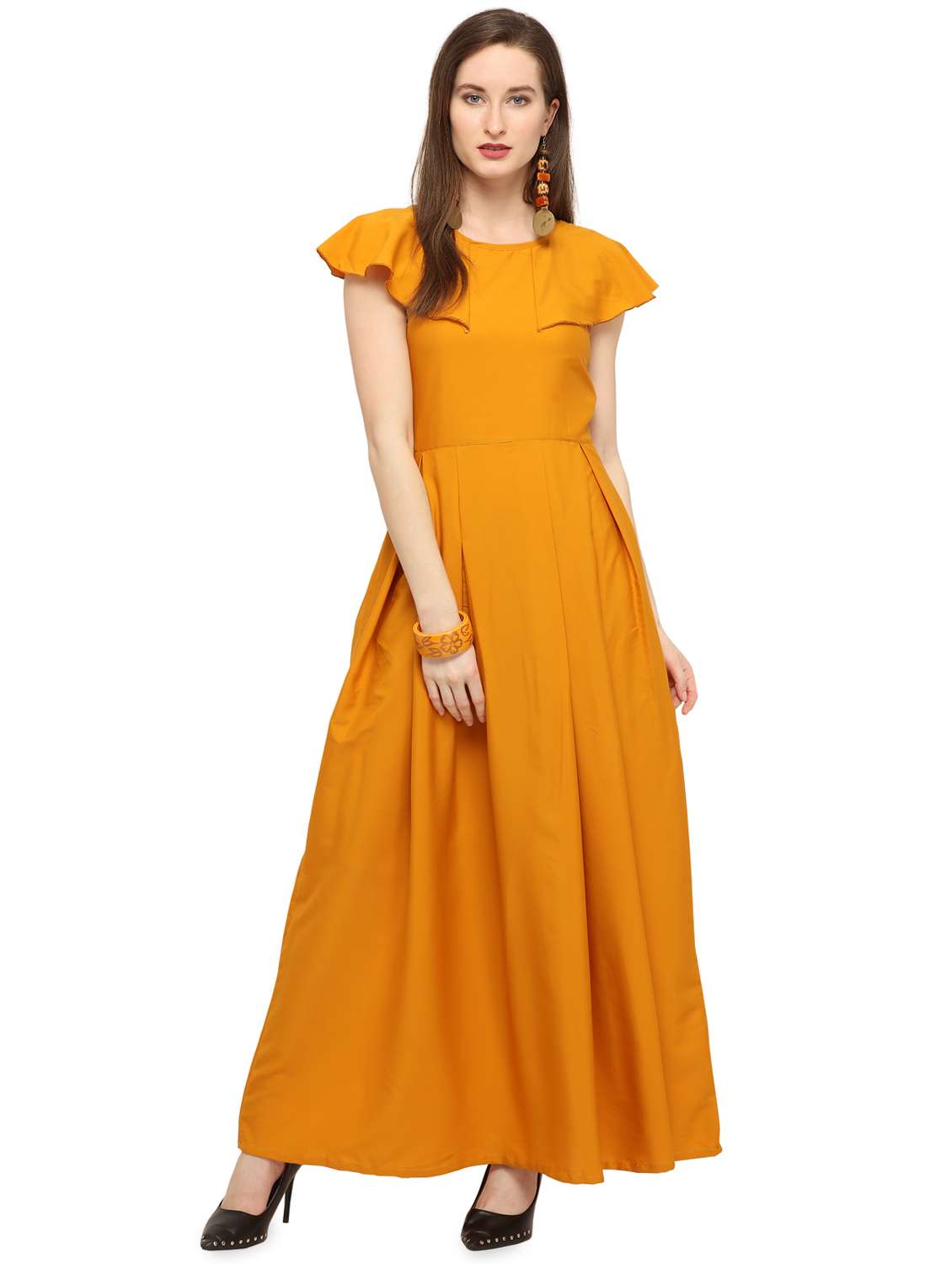 cape sleeve pleated maxi dress 