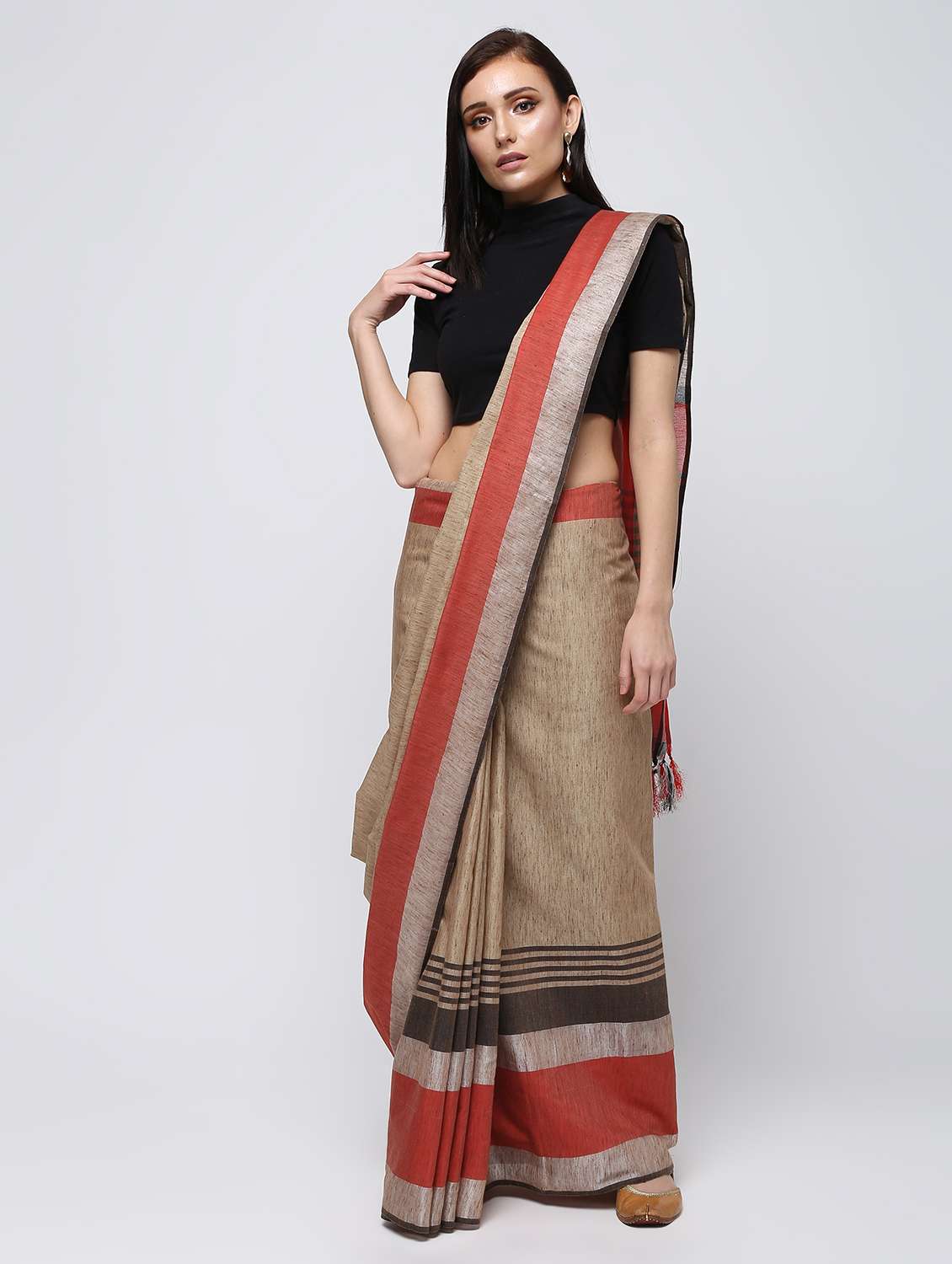 striped woven saree with blouse