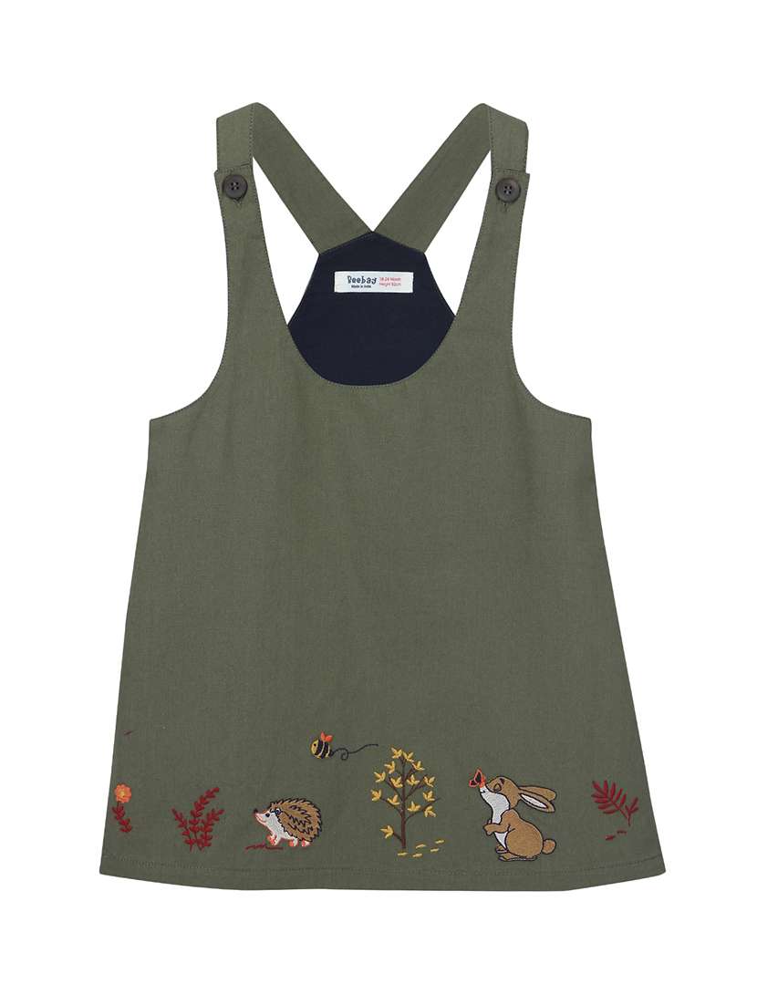 green quirky print dungaree dress