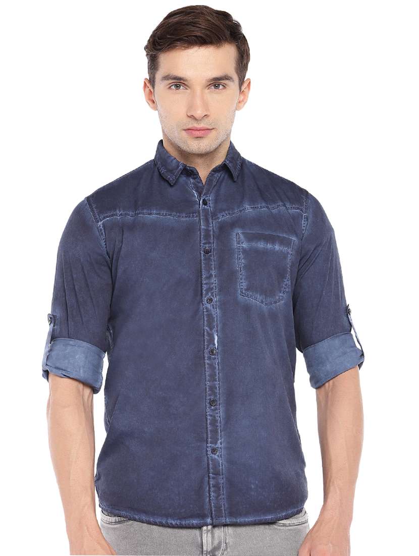 navy blue cotton casual shirt
