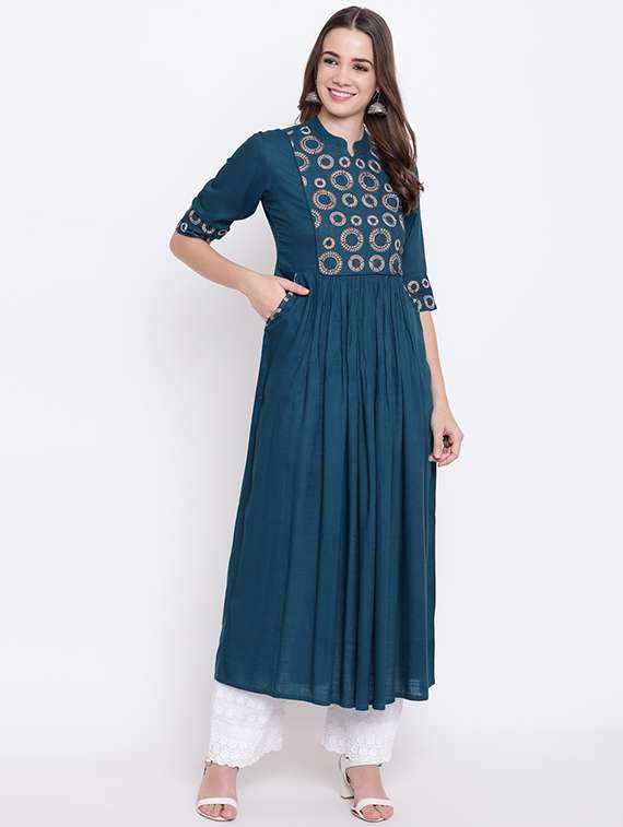 embroidered flared kurta