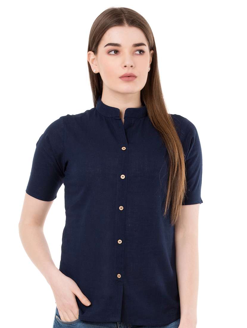 mandarin collar short sleeved shirt