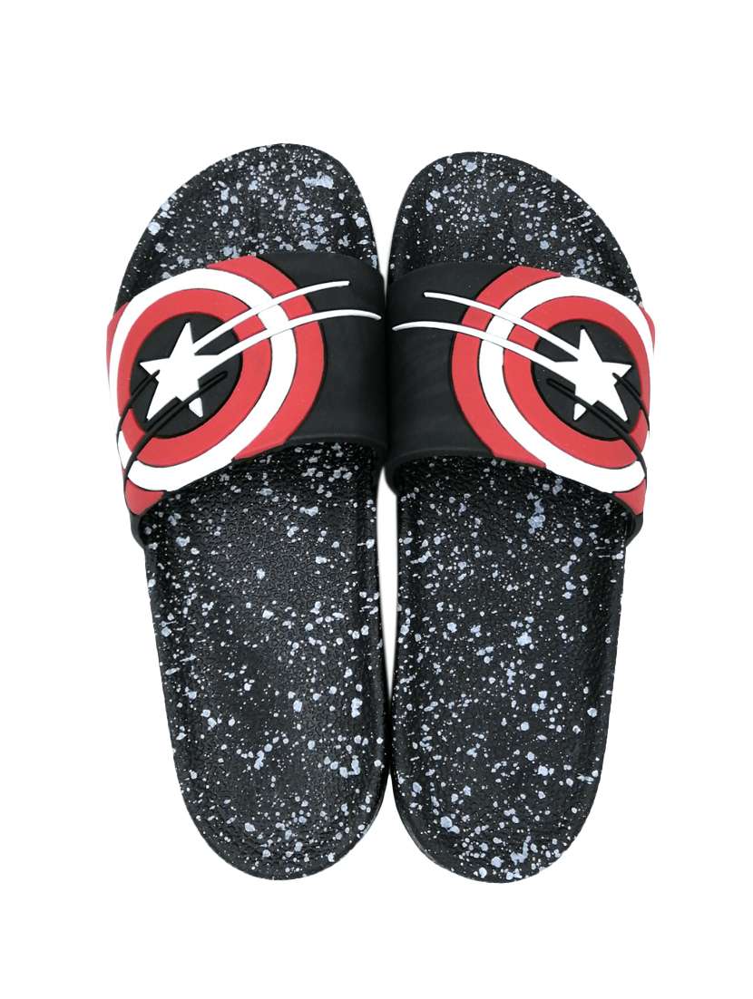 black rubber slip on flip flops