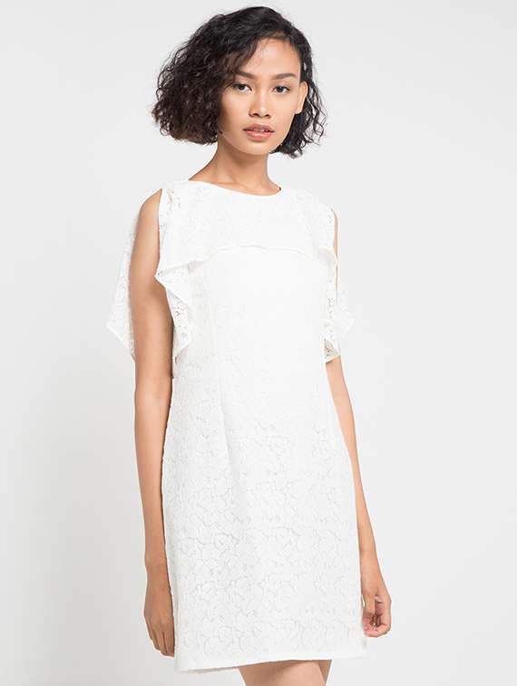 ruffle detail sleeveless sheath dress