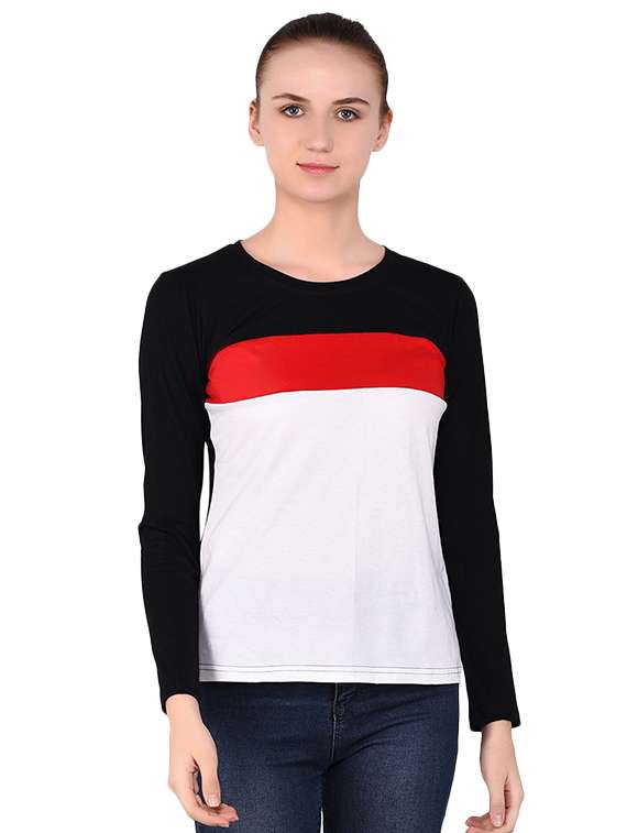 round neck color block tee - 16283699 -  Zoom Image - 0