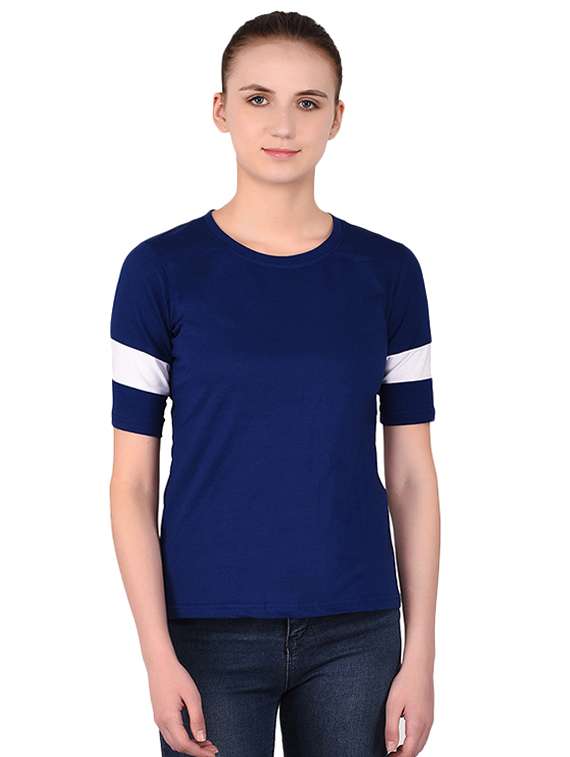 women's color block round neck t-shirt