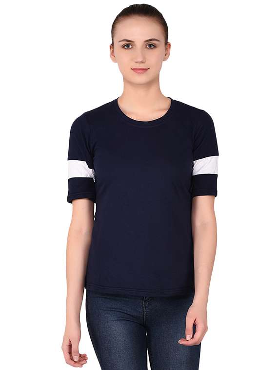 women's color block round neck t-shirt