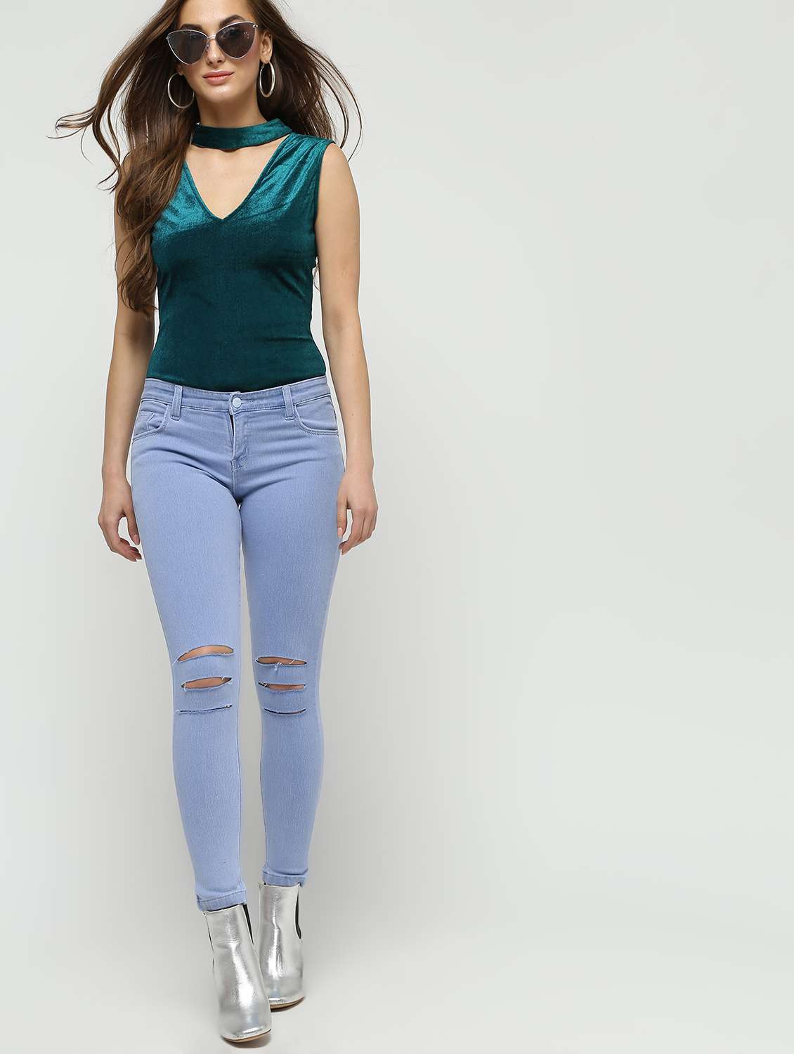 ladder ripped skinny fit jeans