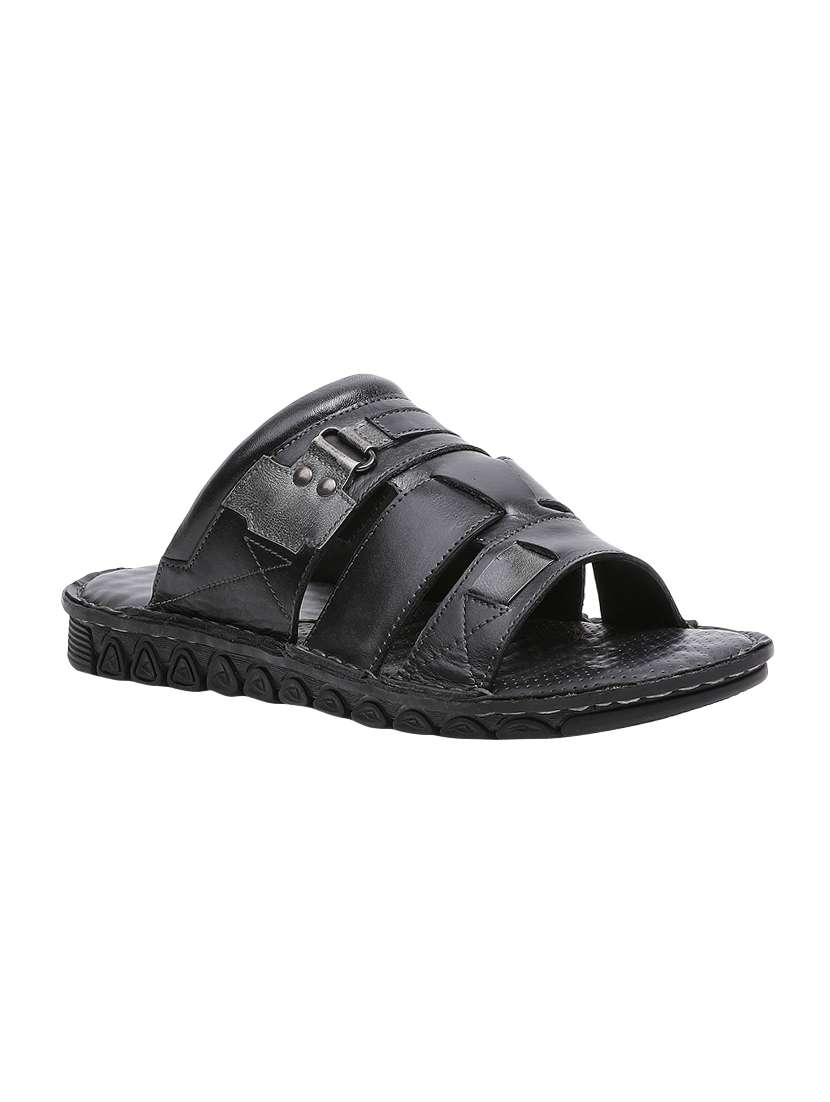 black leatherette slip on slippers