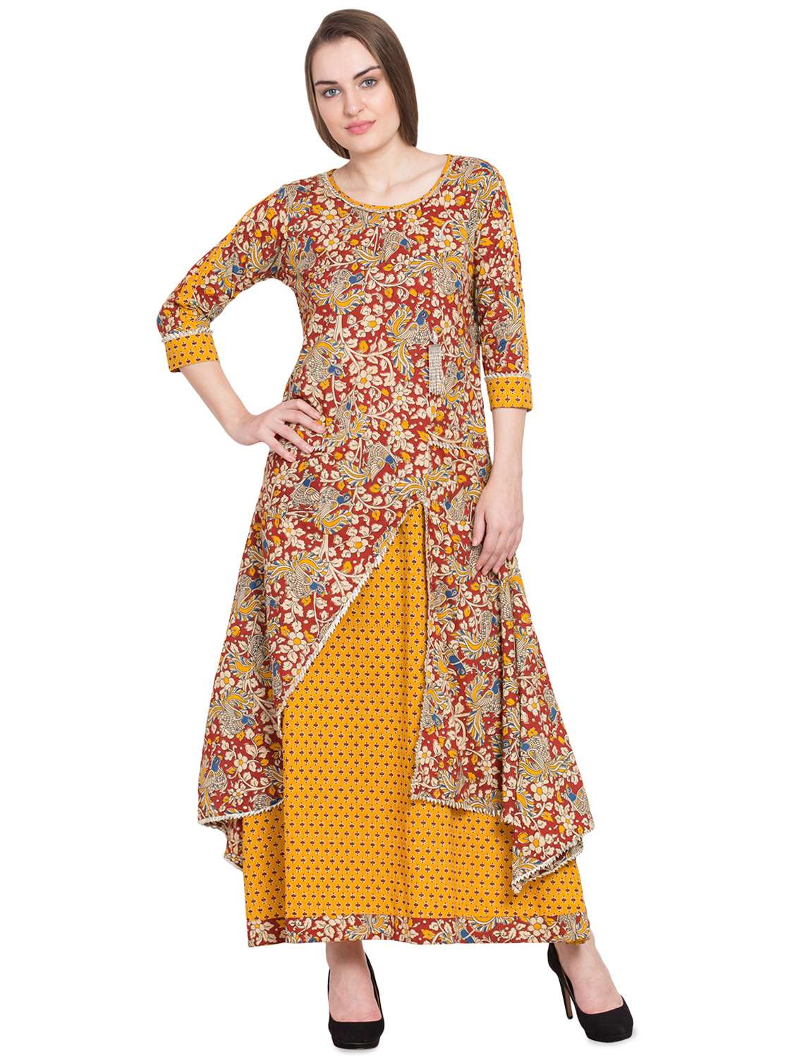 kalamkari printed layered kurta