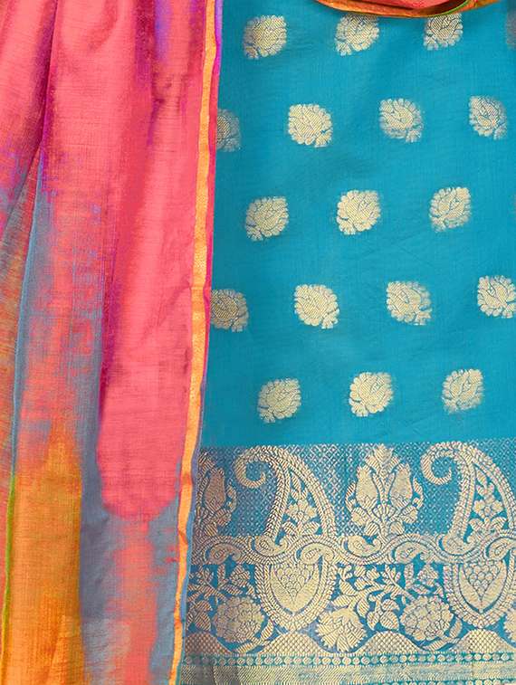 zari motifs unstitched churidaar suit - 16294259 - Standard Image - 2