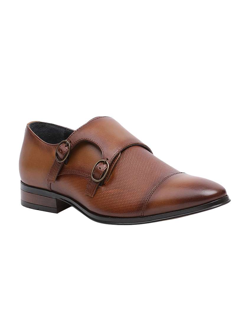 tan leather slip on monk straps
