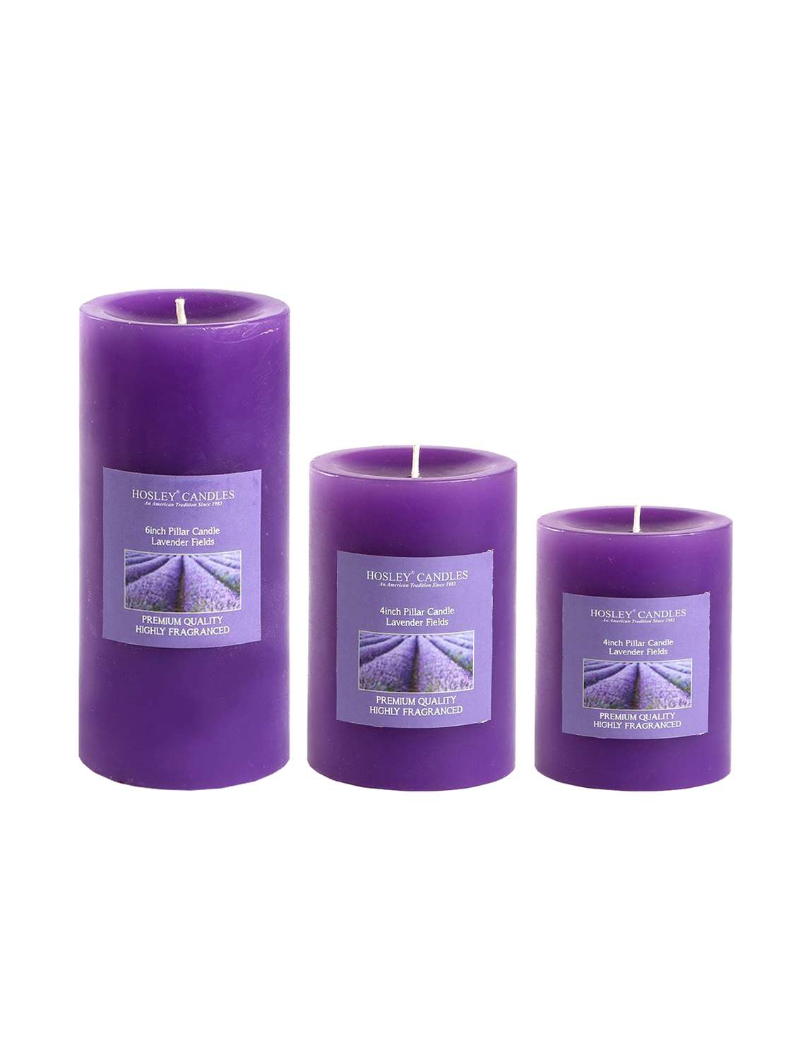 hosley set 3 decorative lavender highly fragranced pillar candle