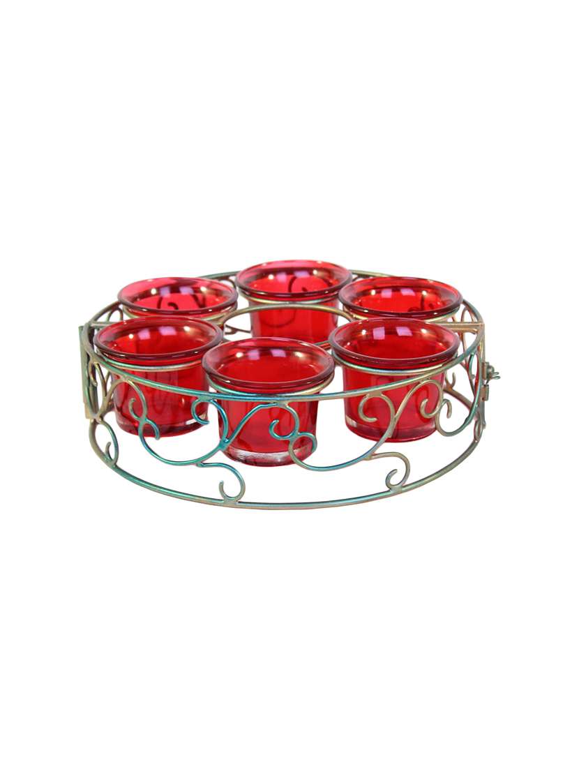 hosley 6-cup gold iron centerpiece candle holder/ table candle holder with free tealight for home decoration