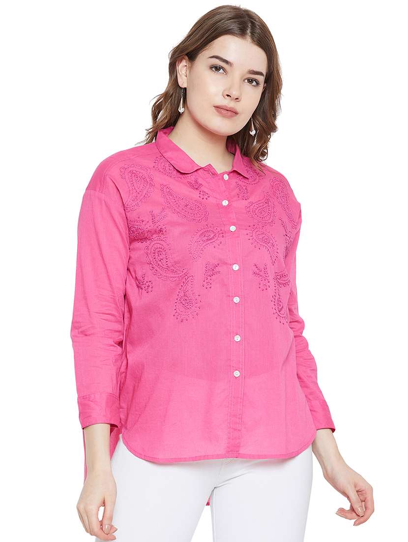 chikan embroidered high low shirt