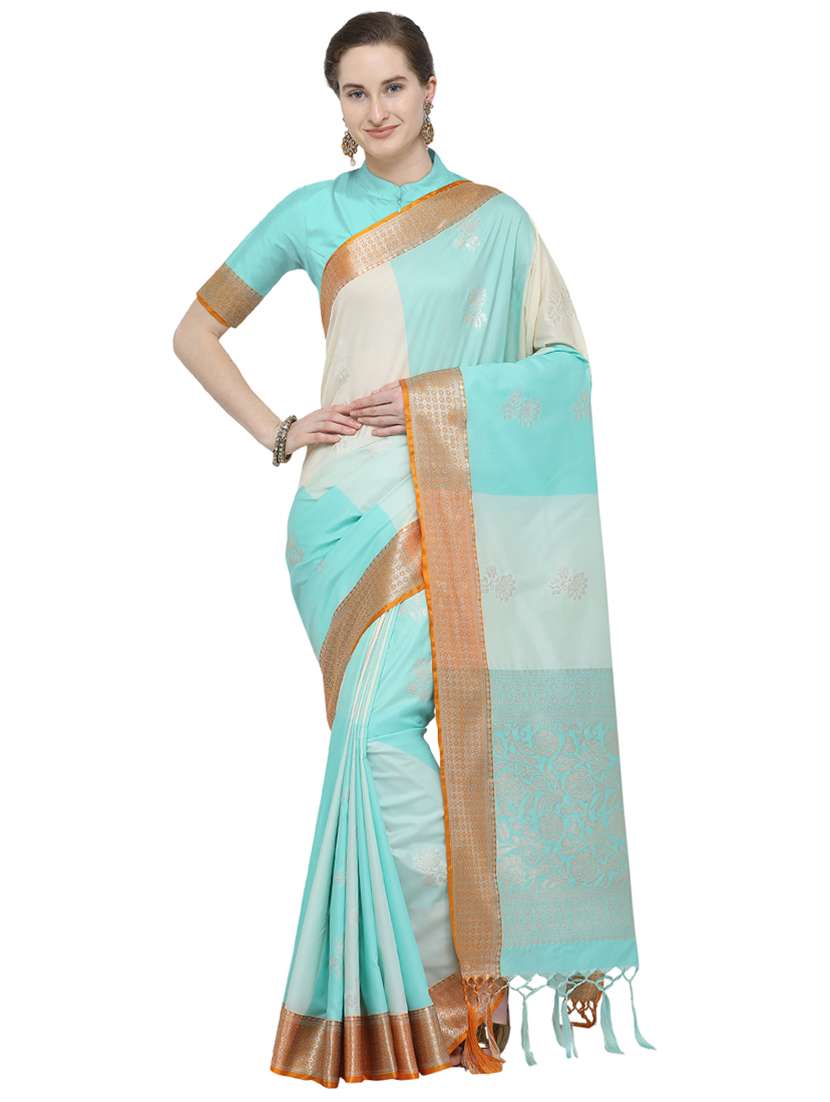 color block kanjivaram saree with blouse