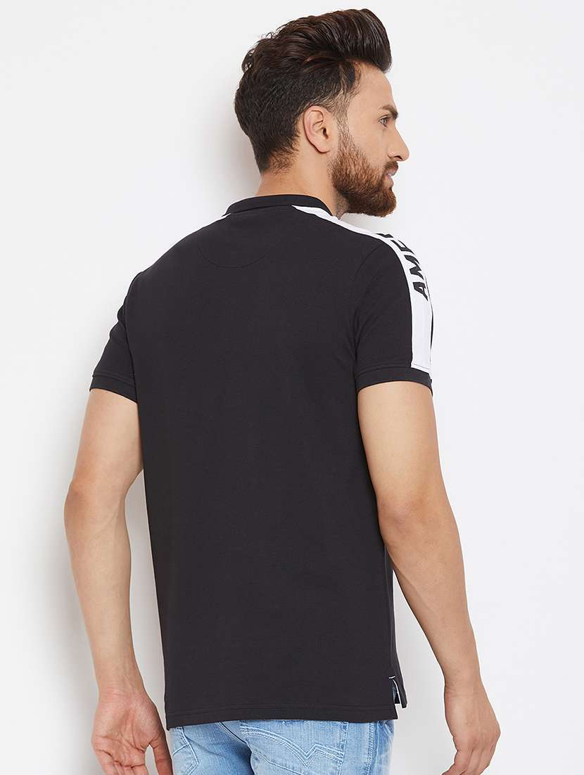black solid taped polo tshirt - 16298333 - Standard Image - 2