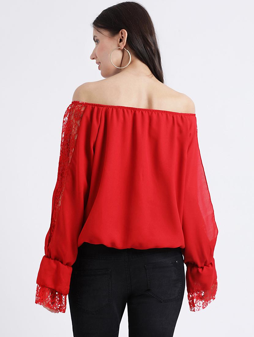 off shoulder lace detail blouson top - 16298764 - Standard Image - 2