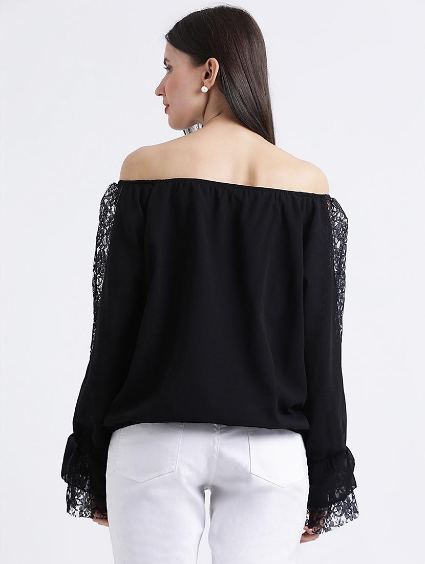 off shoulder lace detail blouson top - 16298765 - Standard Image - 2