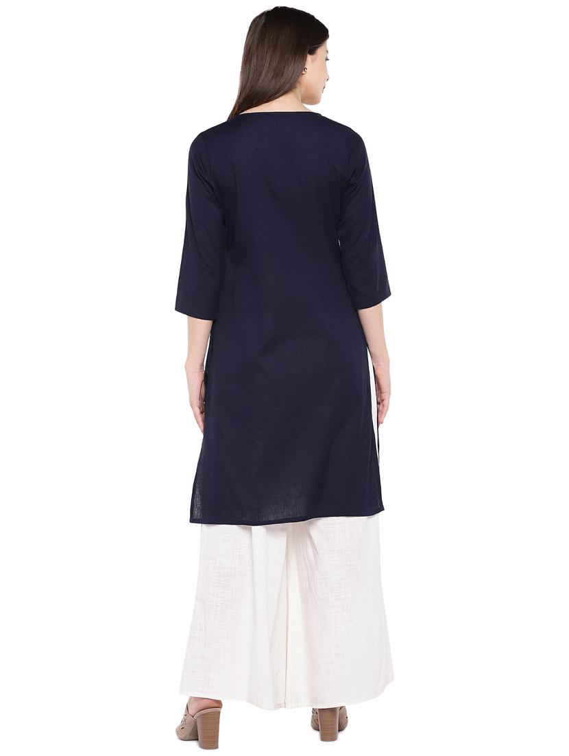 navy blue printed straight kurta - 16299165 - Standard Image - 2