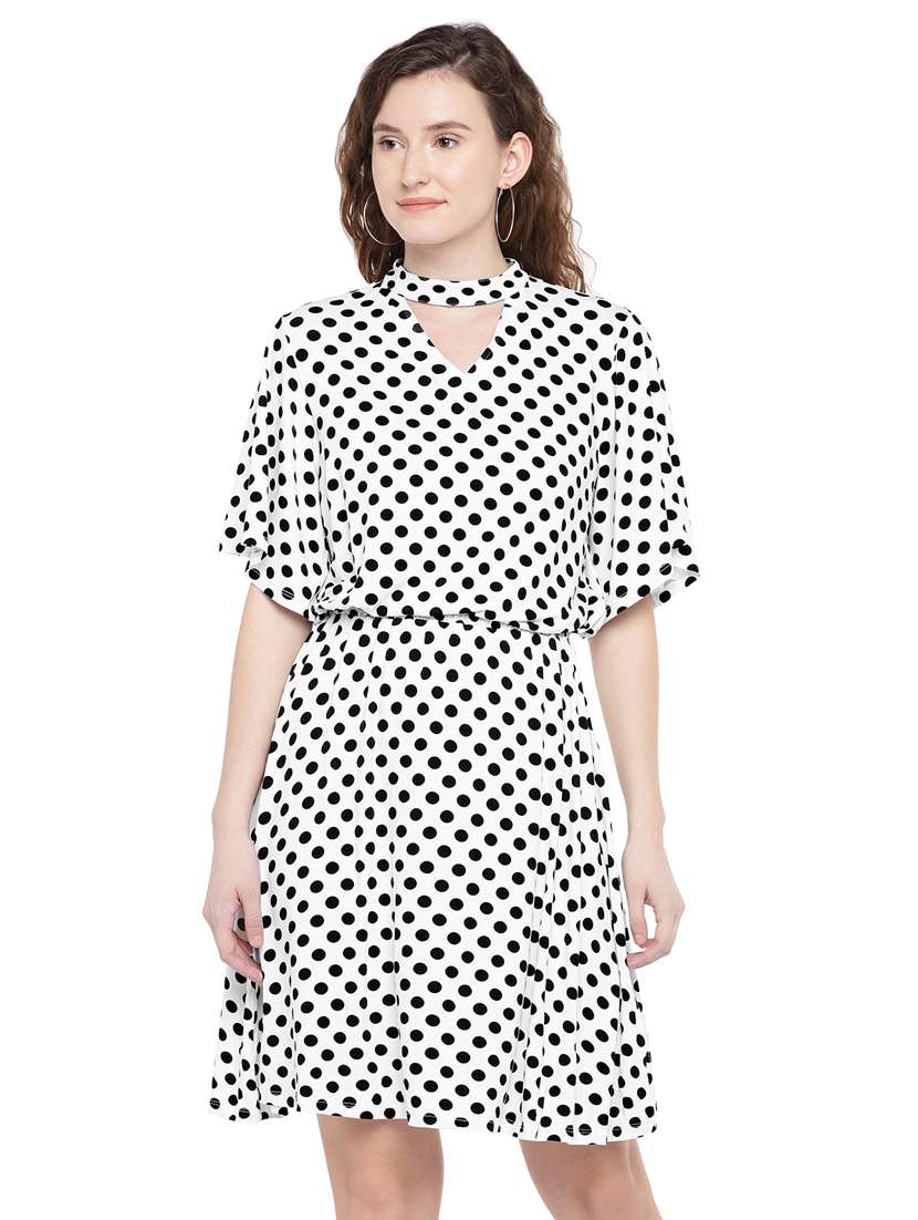 choker neck polka dots blouson dress
