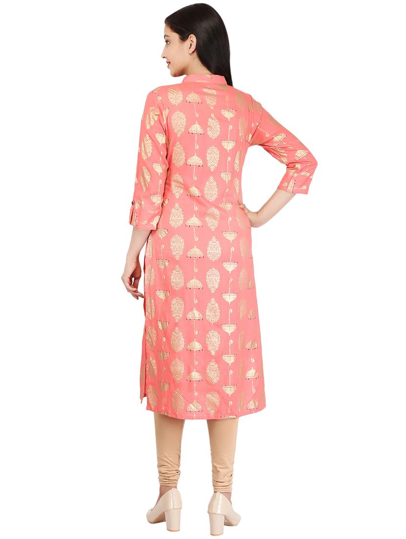 foil print straight kurta - 16301892 - Standard Image - 2