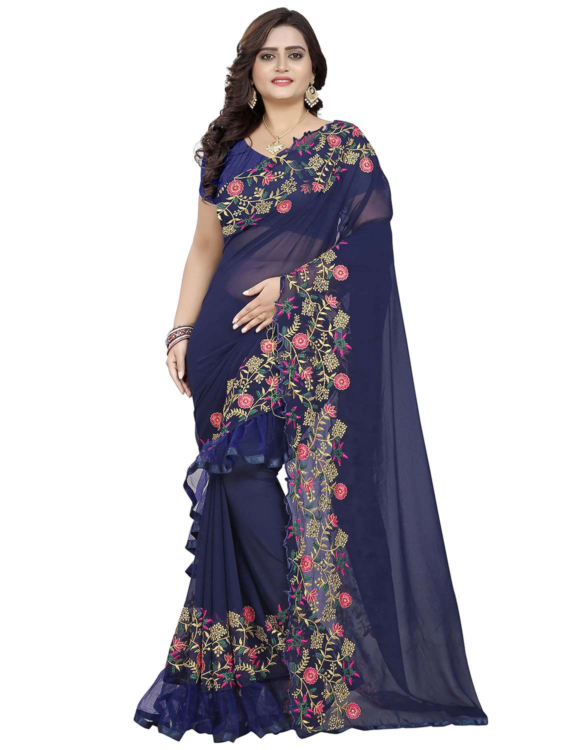 women's embroidered saree with blouse