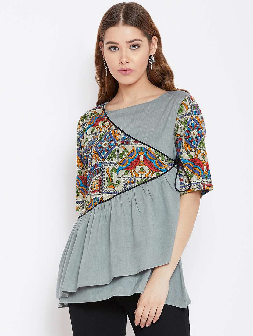 printed ruffle kurti