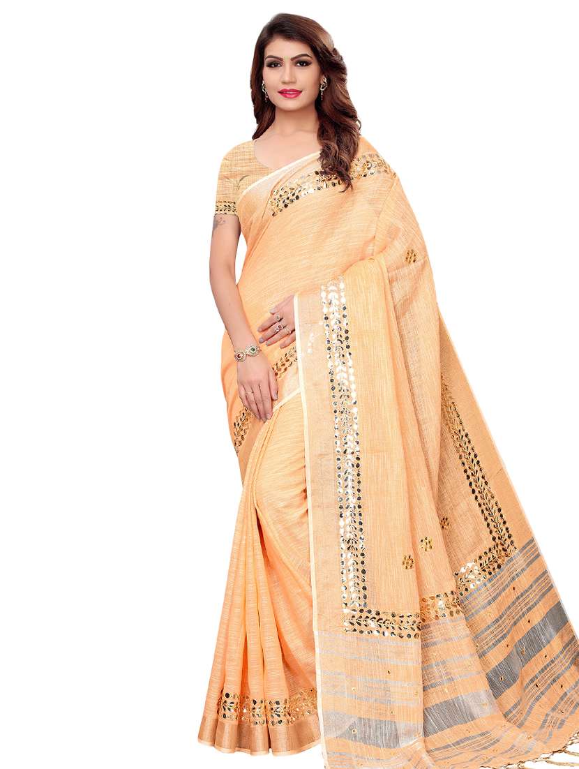 mirror work solid saree with blouse