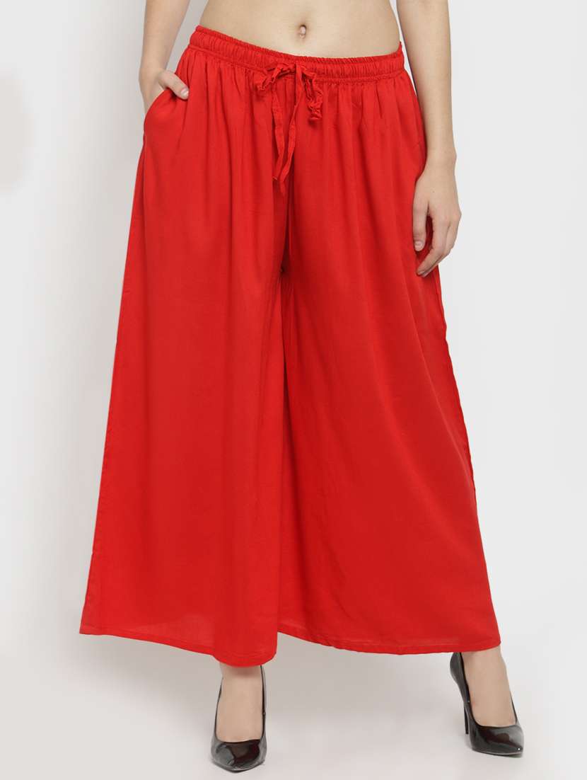 red solid straight palazzo 