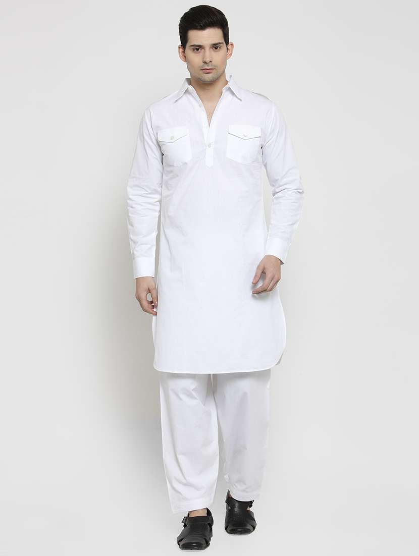 white solid pathani kurta