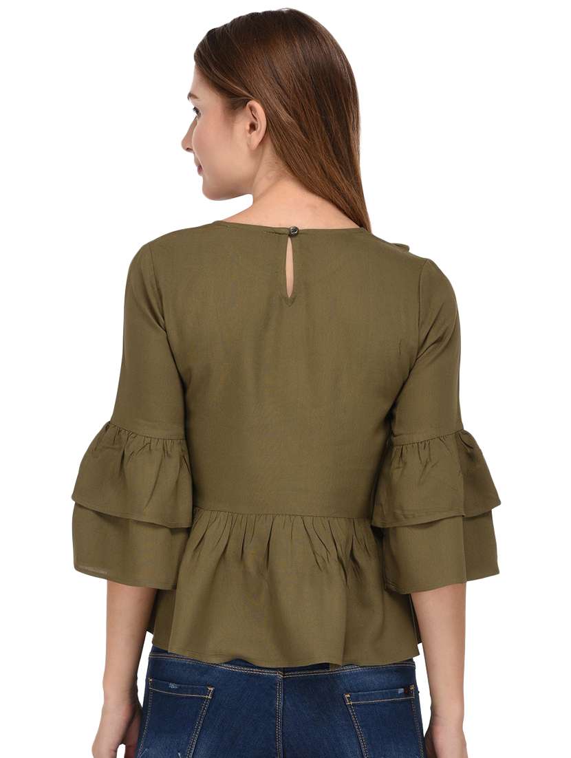 women's peplum round neck top - 16309043 - Standard Image - 2