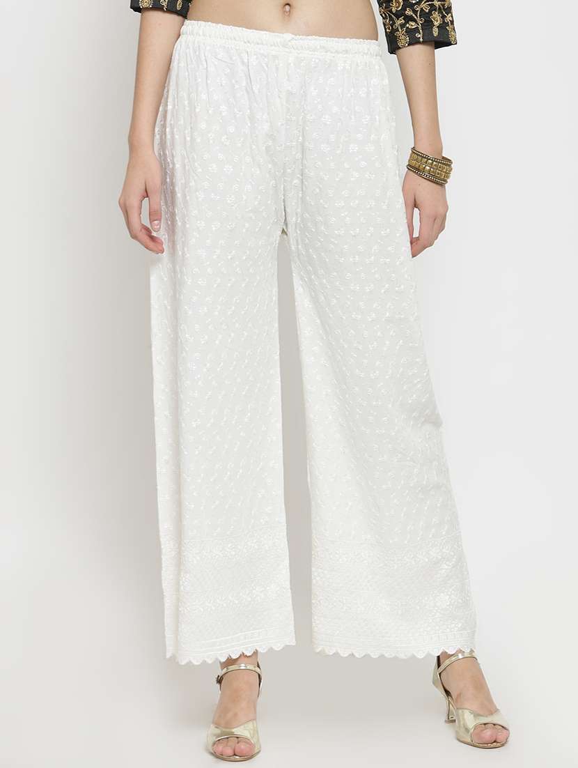 floral embroidered solid palazzo