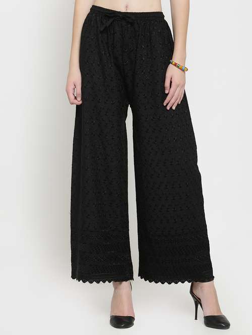 embroidered solid cullottes palazzo - 16309459 - Standard Image - 0