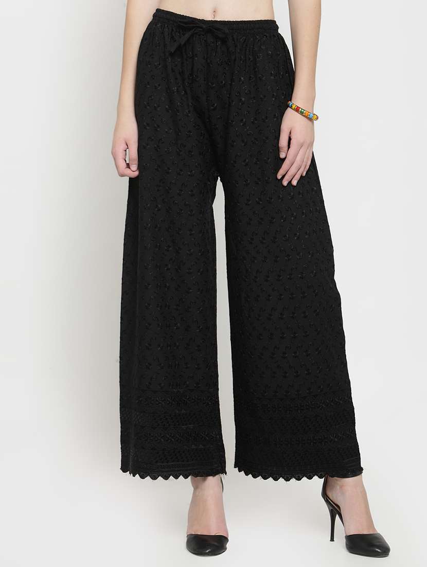 embroidered solid cullottes palazzo - 16309459 - Zoom Image - 0