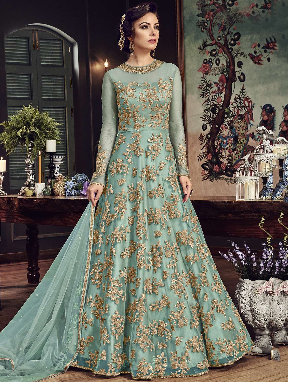 embellished semi-stitched anarkali suit
