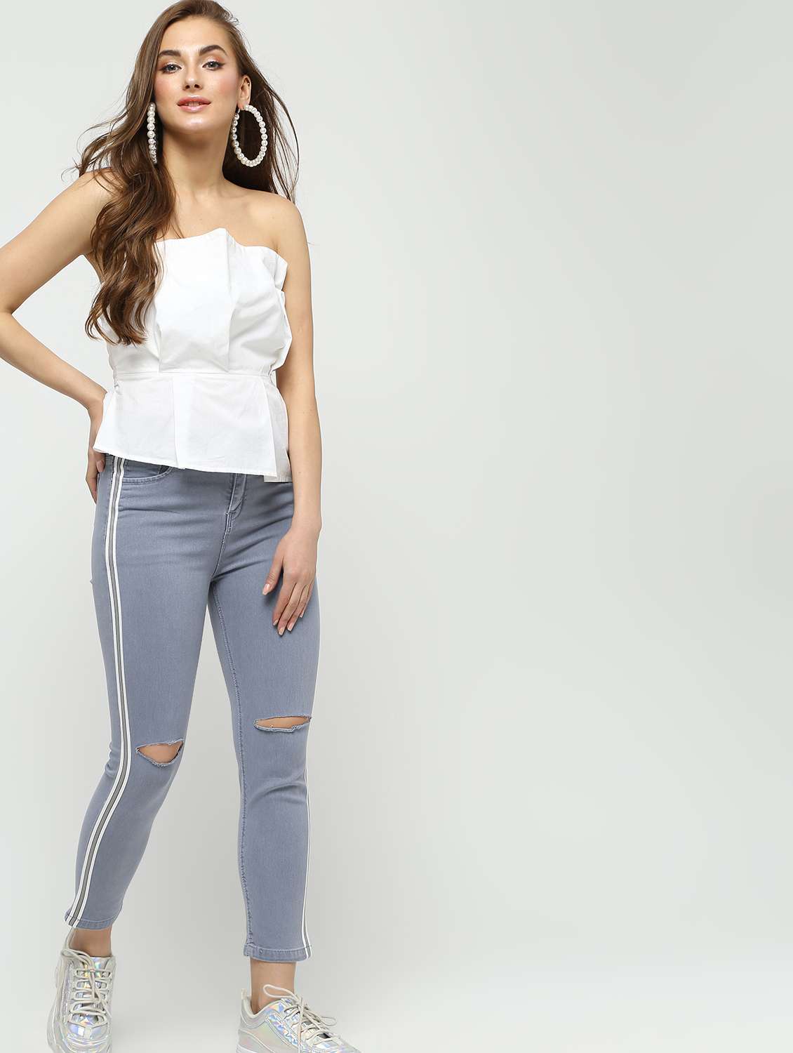 side taped knee slit jeans