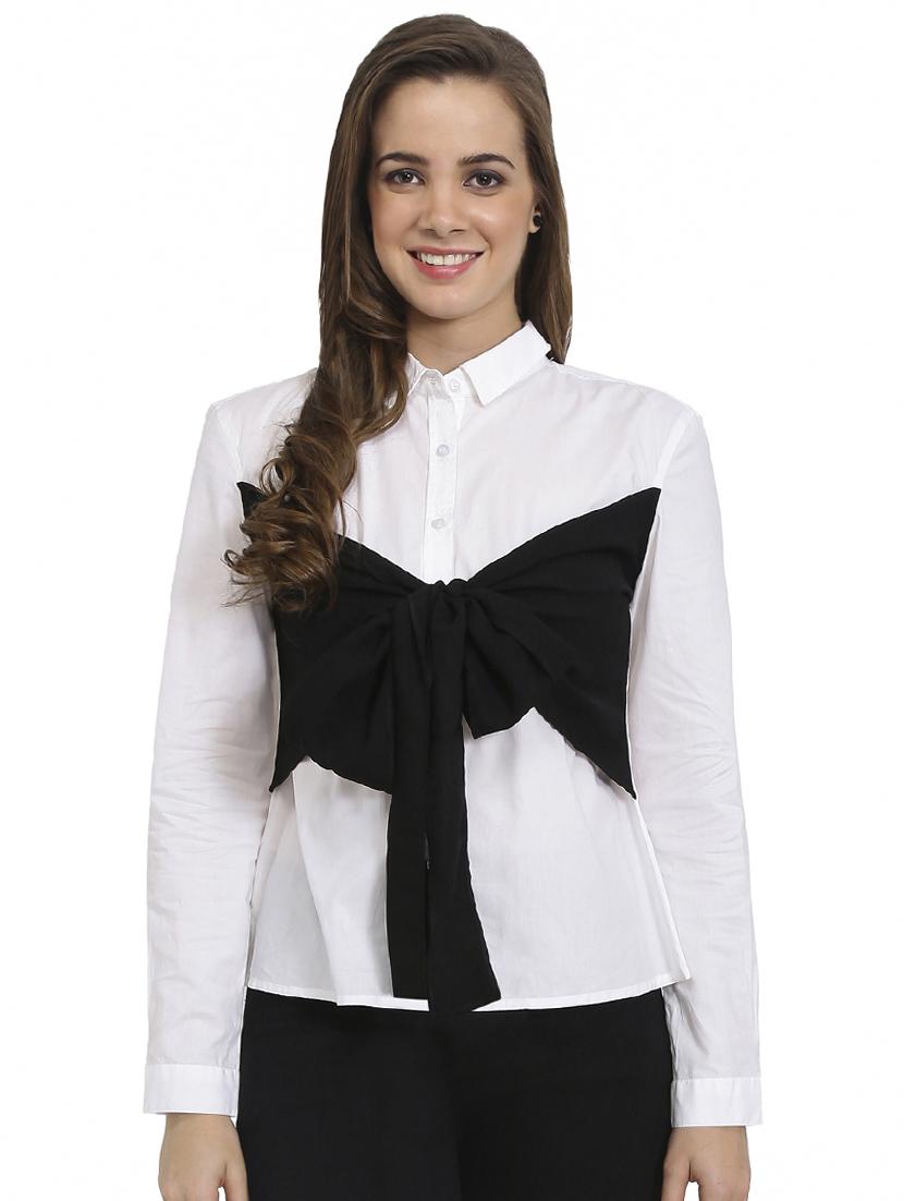 contrast bow long sleeved shirt - 16314131 - Zoom Image - 0