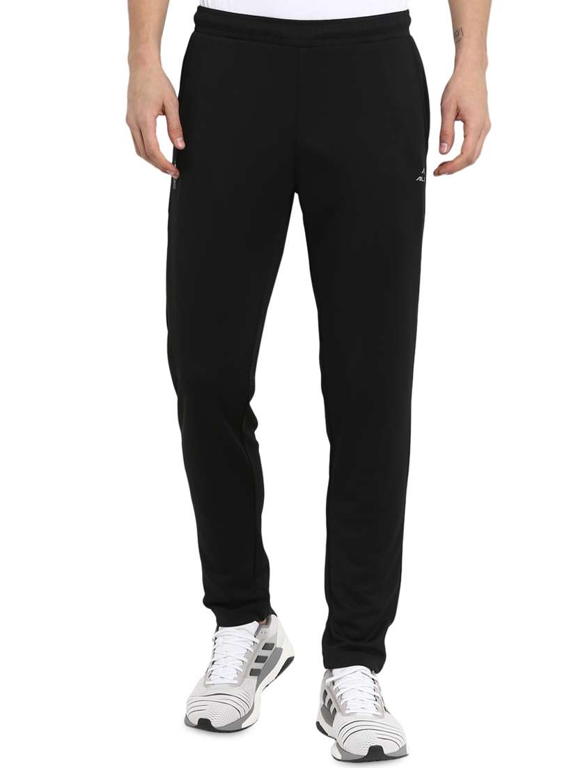 black solid polyester track pant