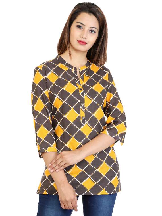 mandarin neck checkered tunic 