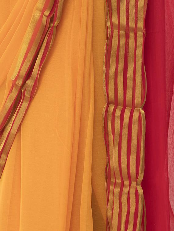 contrast striped border saree with blouse - 16319515 - Standard Image - 2