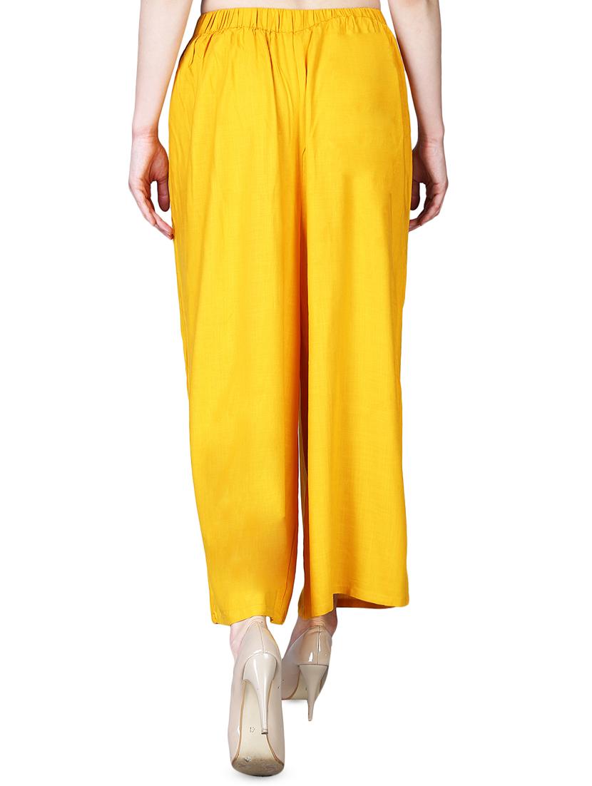 yellow rayon flared palazzo - 16322471 - Standard Image - 2