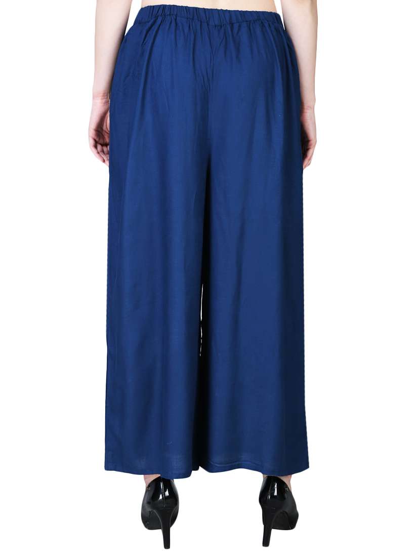 navy rayon flared palazzo - 16322475 -  Standard Image - 2