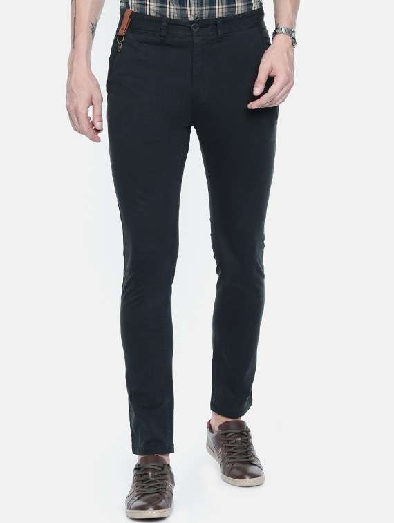 navy blue solid chinos