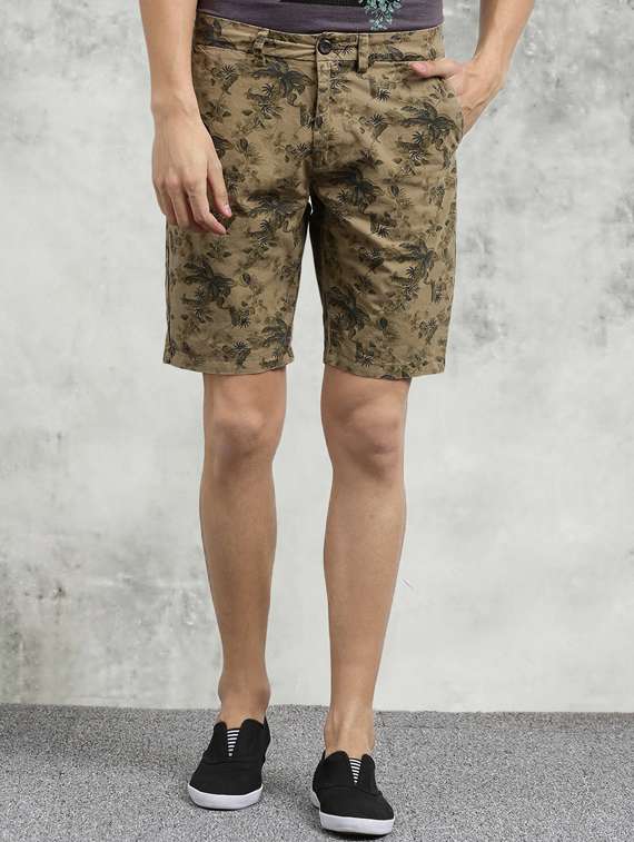 brown floral printed bermuda